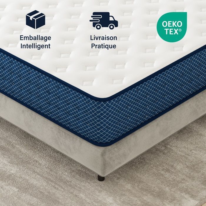 Colchón de 140x200 cm, 30 cm de grosor, firme, 7 zonas de confort con espuma viscoelástica adaptativa, reversible, soporte perfecto, DEWINNER