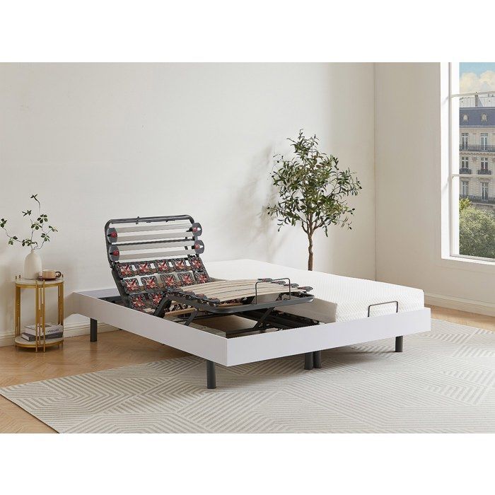 Base letto elettrica relax con doghe decorative e 2 x 25 molle - 2 x 80 x 200 cm - Bianca - CISERANO by YSMÉE