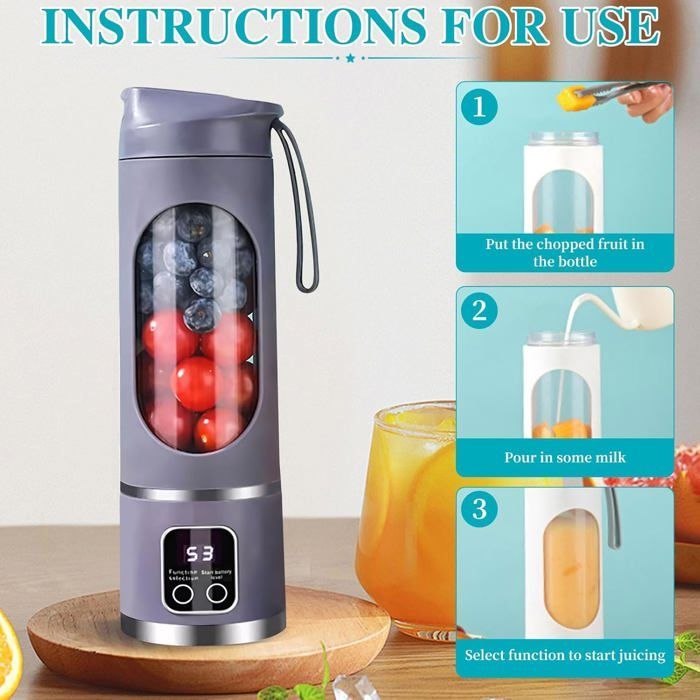 Presse-agrumes électrique portable - 12 lames avec affichage numérique, 3 modes, nettoyage facile, violet