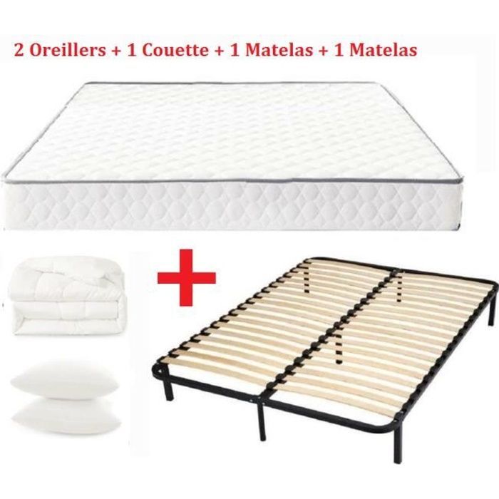 Set materasso + base letto - IZTOSS - 140x190 cm - Alta resilienza - Molle insacchettate