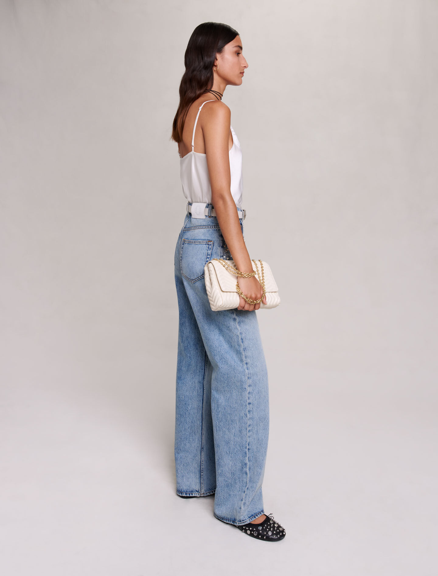 Rechte jeans met strasssteentjes - Blauw