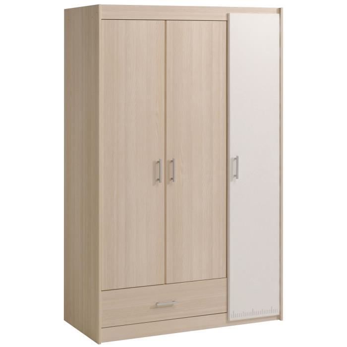 Conjunto completo de dormitorio infantil PARISOT - Cabecero + Cama + Armario - Estilo contemporáneo - Decoración en madera de acacia clara y blanco - CHARLEMAGNE