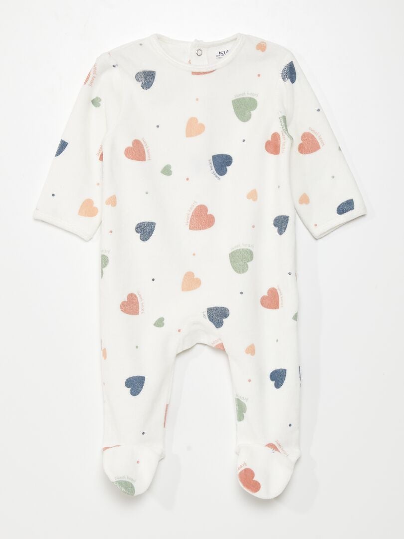 Fluwelen romper - Wit/Hartjes
