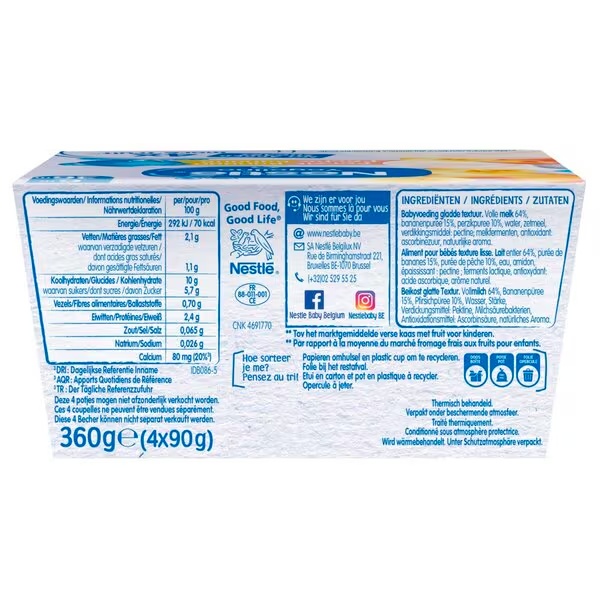 Nestlé Yogolino 6+M persikų ir bananų skonio kūdikių desertas<br>360g