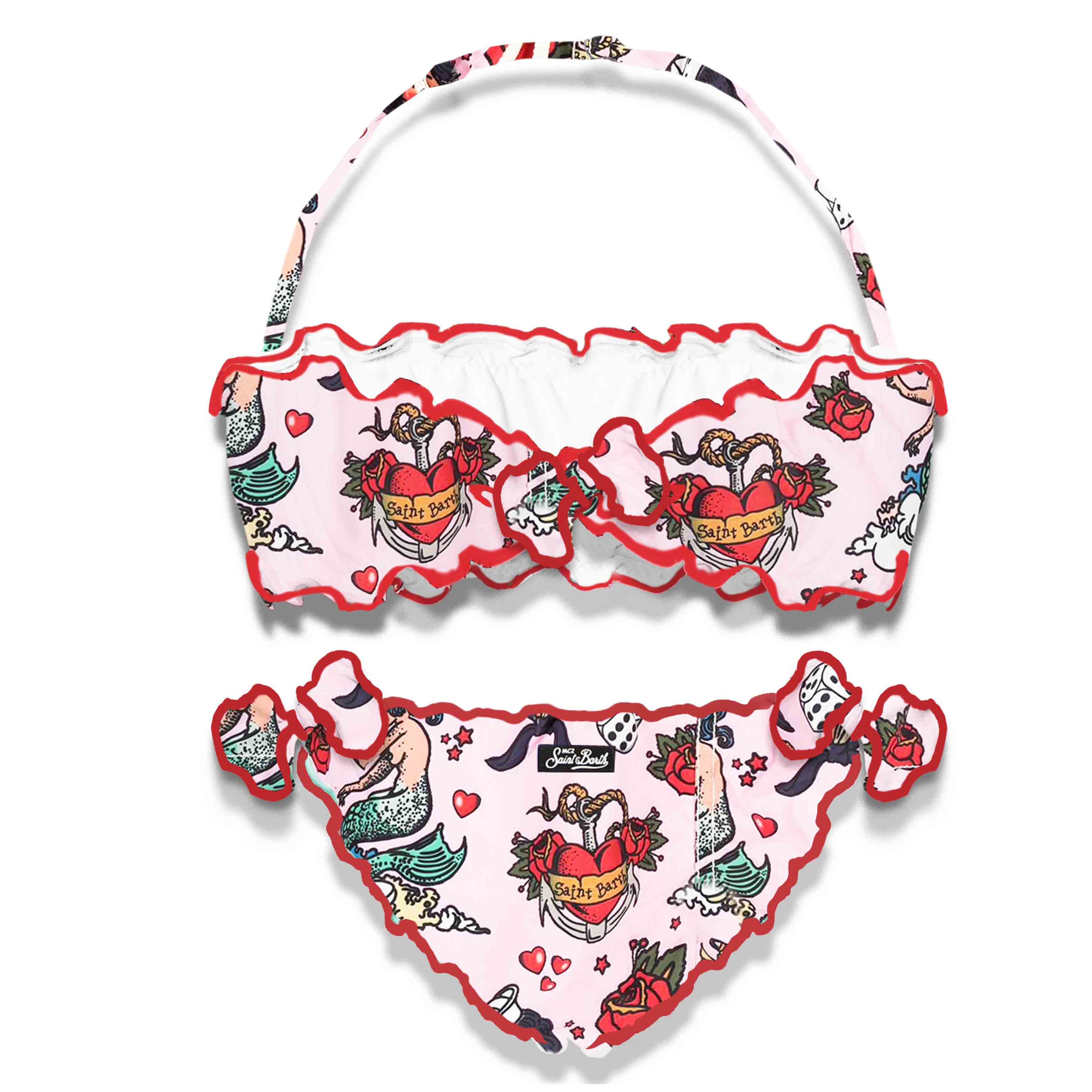 Bandeau-Bikini für Mädchen mit Meerjungfrauenmuster