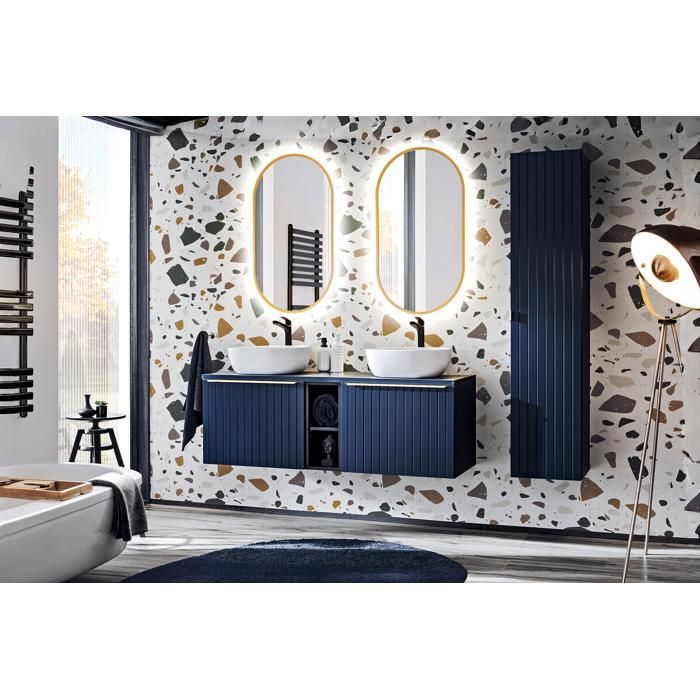 Ensemble Meubles Salle de Bain - OTITEC - BOLD DEEP BLUE - 120 cm - Double Vasque - Miroirs LED
