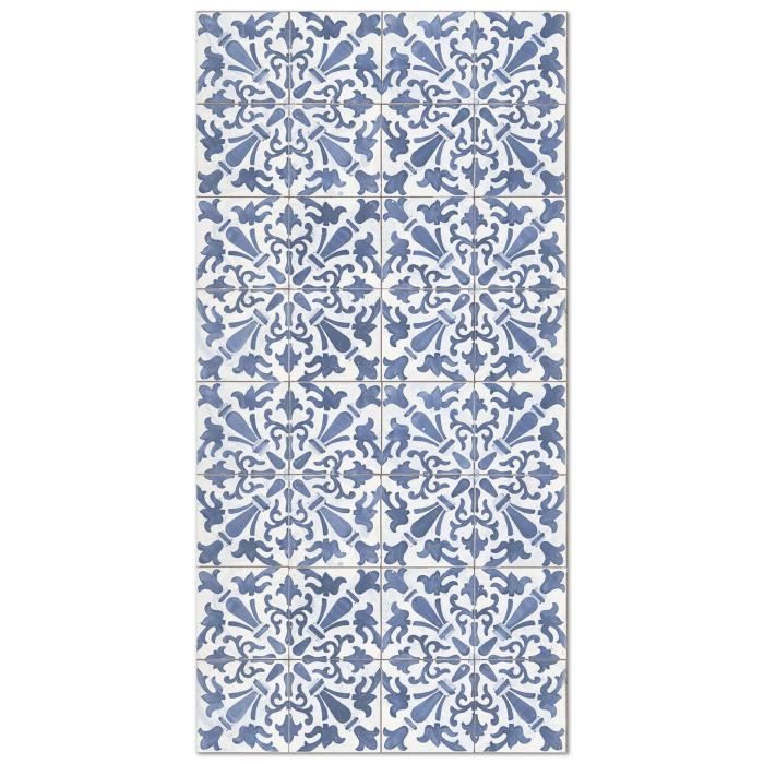 Tapis Vinyle Panorama Carreaux Ciments Géométrique Bleu 60x110 cm - Tapis pour Cuisine, Bureau et Salon en PVC