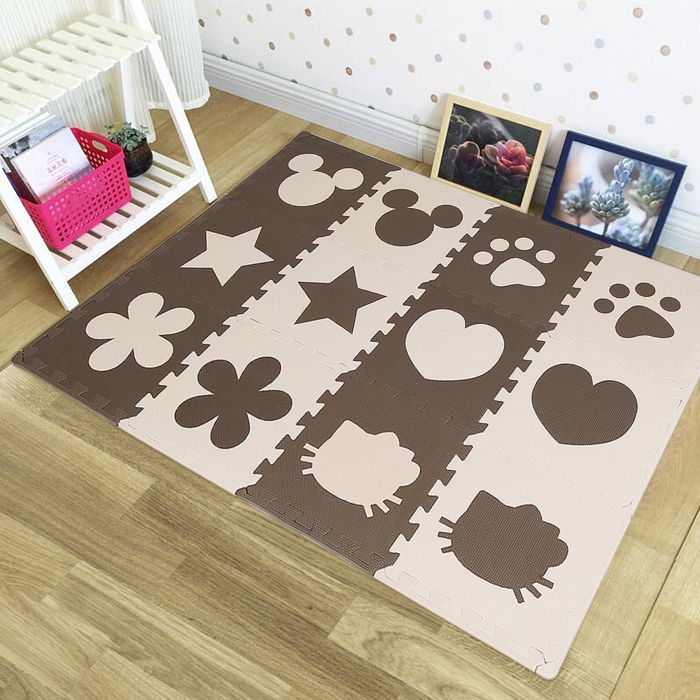 Tapis de EVA pour enfant 24 PCS - ERROLVES - Beige et Marron - Aire d'éveil motif de dessin animé - Pièce unique 30*30*1 CM