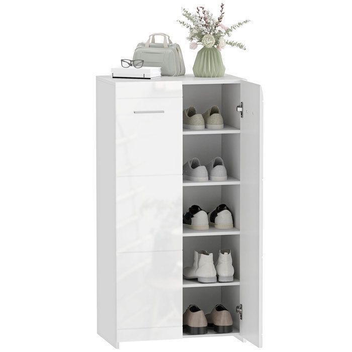 Zapatero - HOMCOM - 10 pares - 5 niveles de estantes ajustables - tablero de partículas - 55x36x108cm - blanco brillante