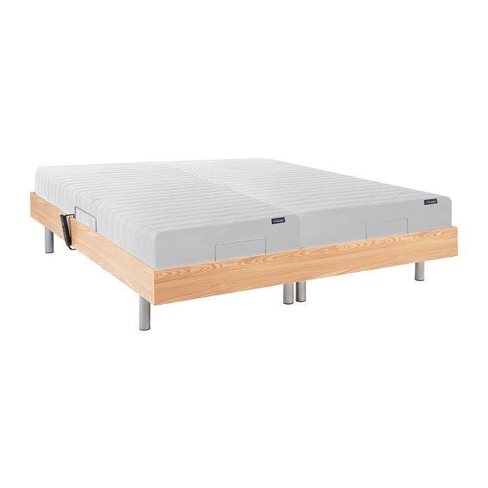 Cama elétrica de relaxamento com base de ripas + colchão de látex confortável - 2 x 90 x 200 cm - Natural Claro - ETHER by YSMÉE