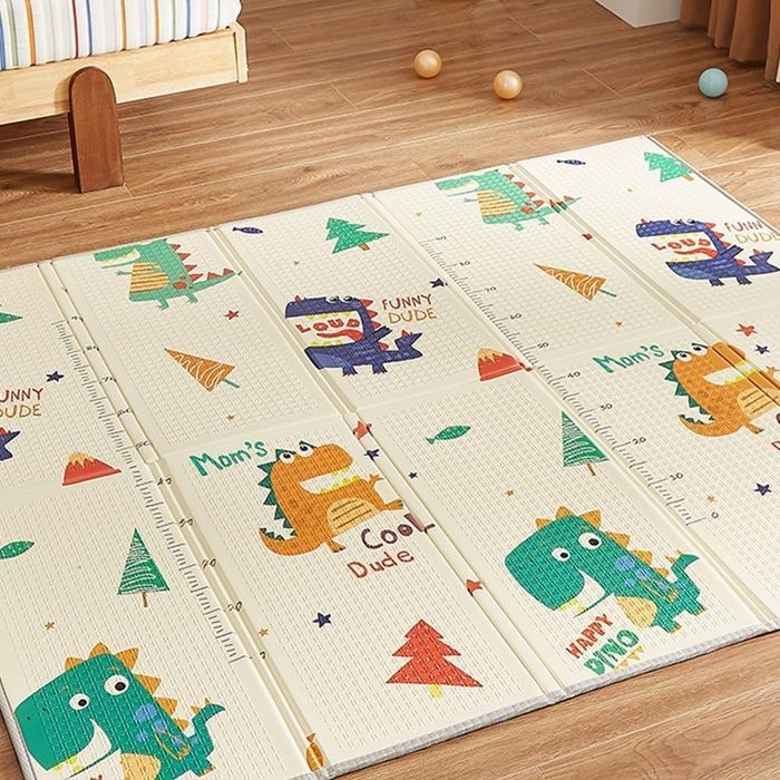 Alfombra de juegos para bebé CASABEL de 175x150cm, plegable e impermeable, con diseños de dinosaurios y selva.