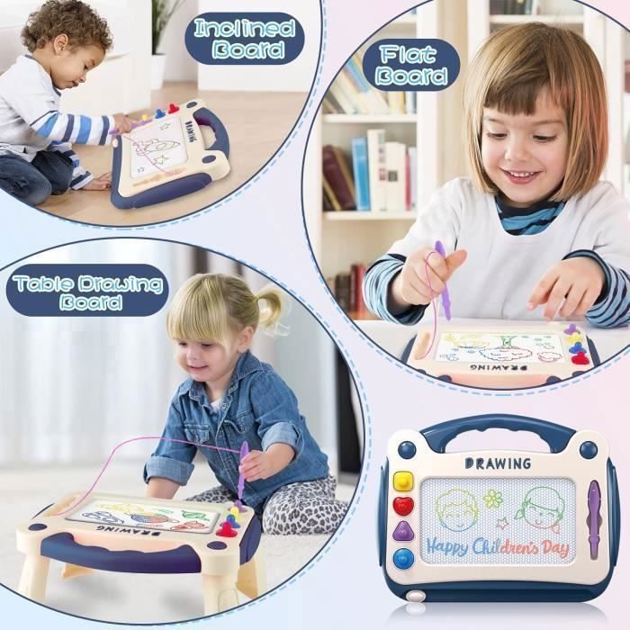 Pizarra mágica grande con patas, pizarra magnética borrable para niños de 2 a 5 años con pegatinas.