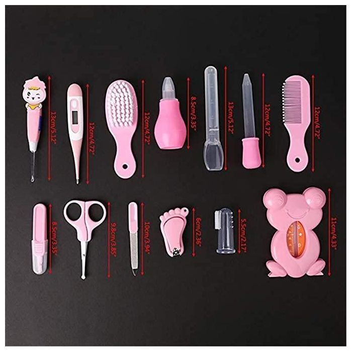 Kit de cuidado para bebés, kit de 13 piezas para el cuidado del bebé, kit para recién nacidos, cuidado de uñas, cuidado del cabello, cuidado de la salud, termómetro