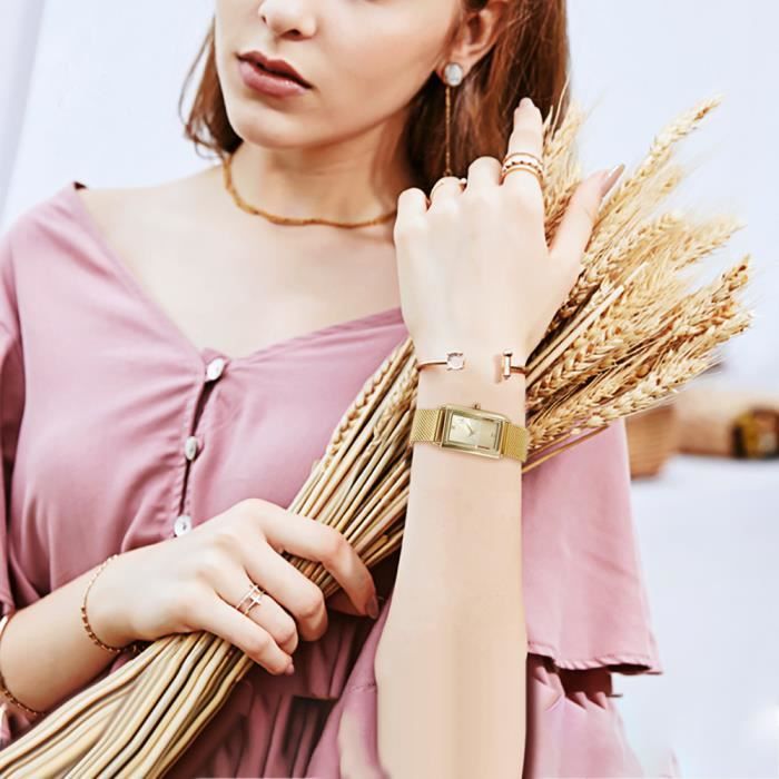 Reloj SHARPHY dorado para mujer con brazalete cuadrado, cuarzo, resistente al agua.