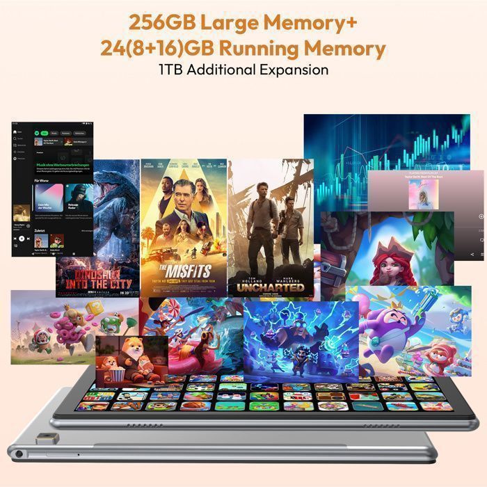 Tablette Tactile XGODY P60 Pro Android 15 24Go RAM+256Go ROM 10.1 pouces 8000mAh 4G LTE 5G WiFi 1920*1200 IPS Octa-core 5MP+13MP GPS