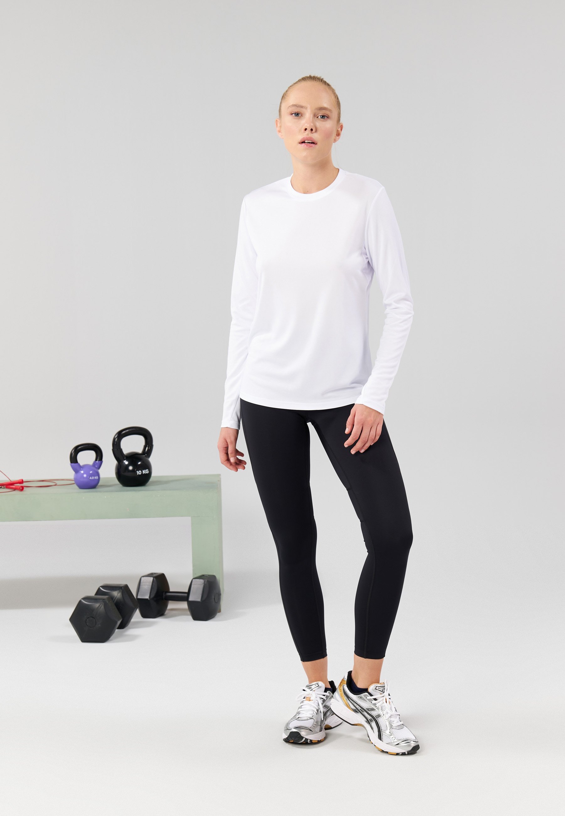 Haut de sport à manches longues Even&Odd Active avec bande réfléchissante - Blanc