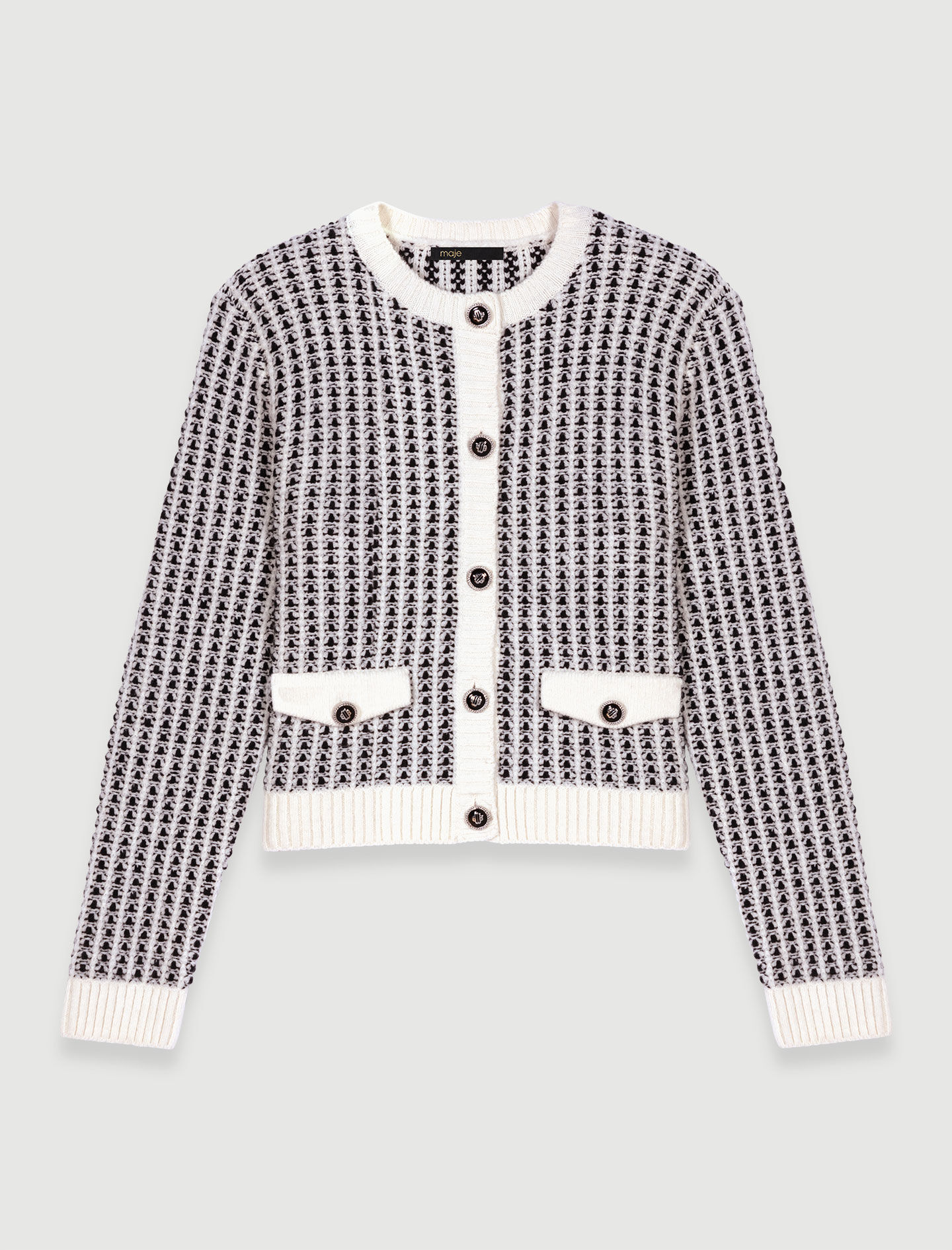 Cardigan tricotat - Negru / Ecru
