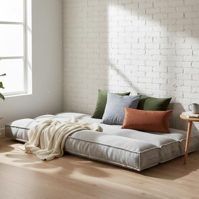 Futón con funda extraíble - 90 x 190 cm - Bananair - Gris claro