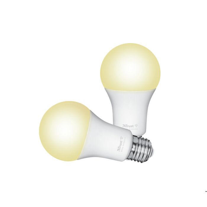 Trust Ampoule LED Connectée E27 Compatible avec Alexa et Google Home, Sans Hub, WiFi 2.4GHz Dimmable Lumière Blanche – Lot de 2