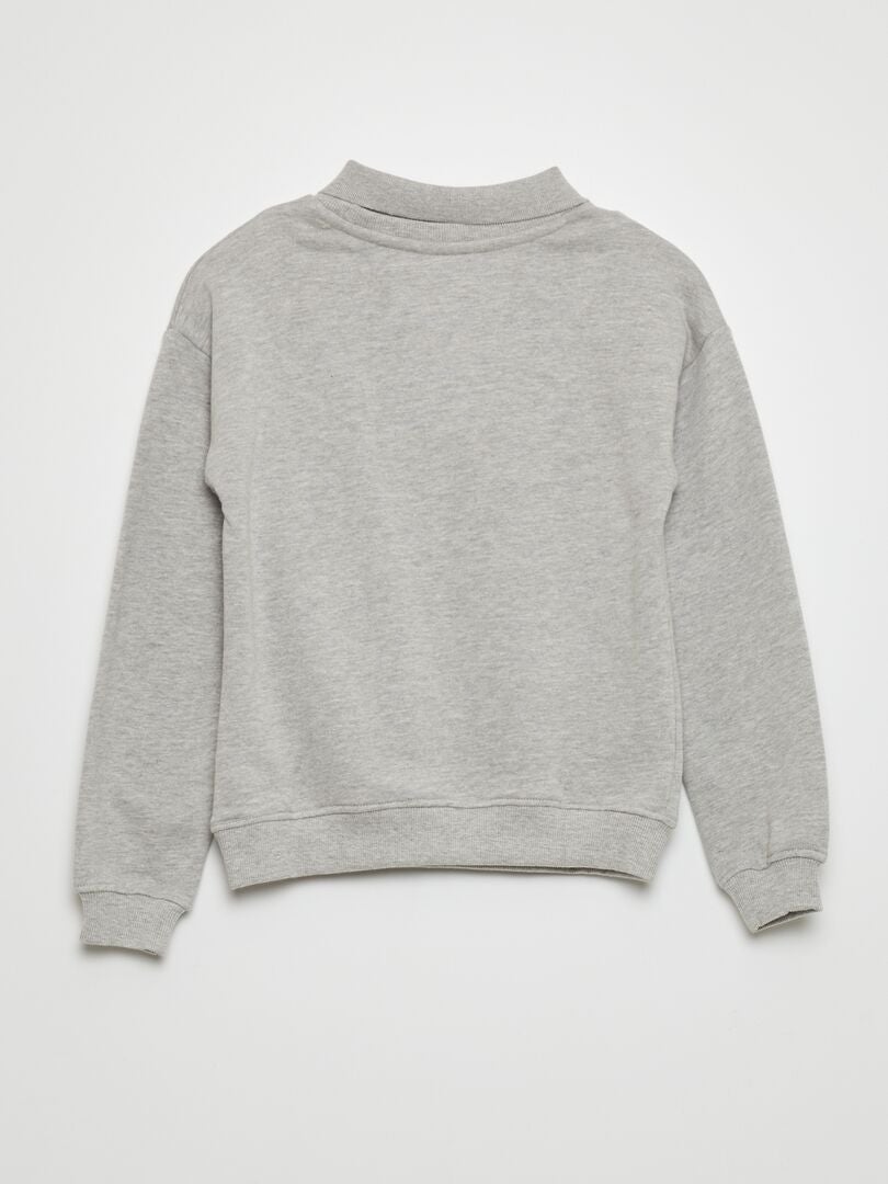 Sweatshirt met opdruk en polokraag - GRIJS