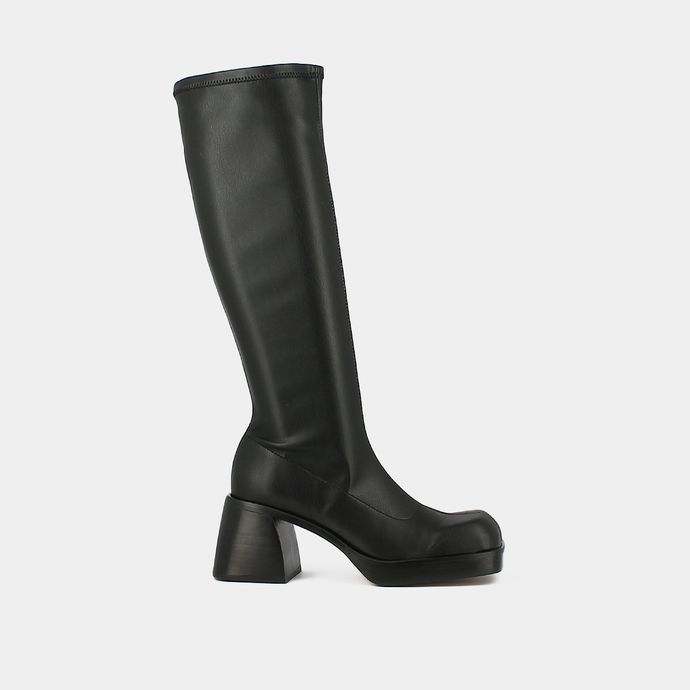 Bottes hautes à bouts carrés  en synthétique noir