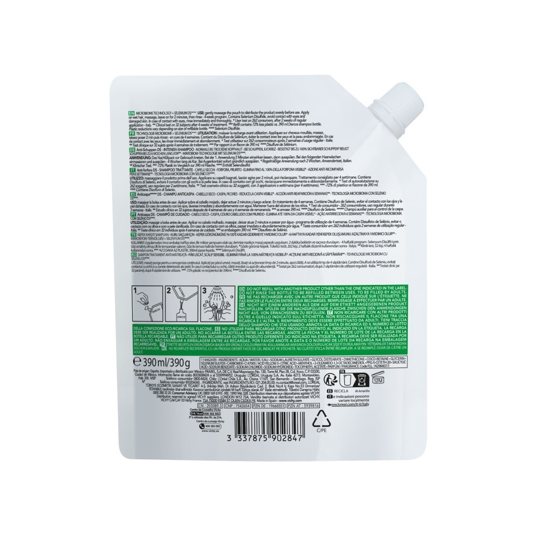 Vichyjeva nega proti prhljaju Dercos nadomestno pakiranje proti prhljaju – za suhe lase – 390 ml