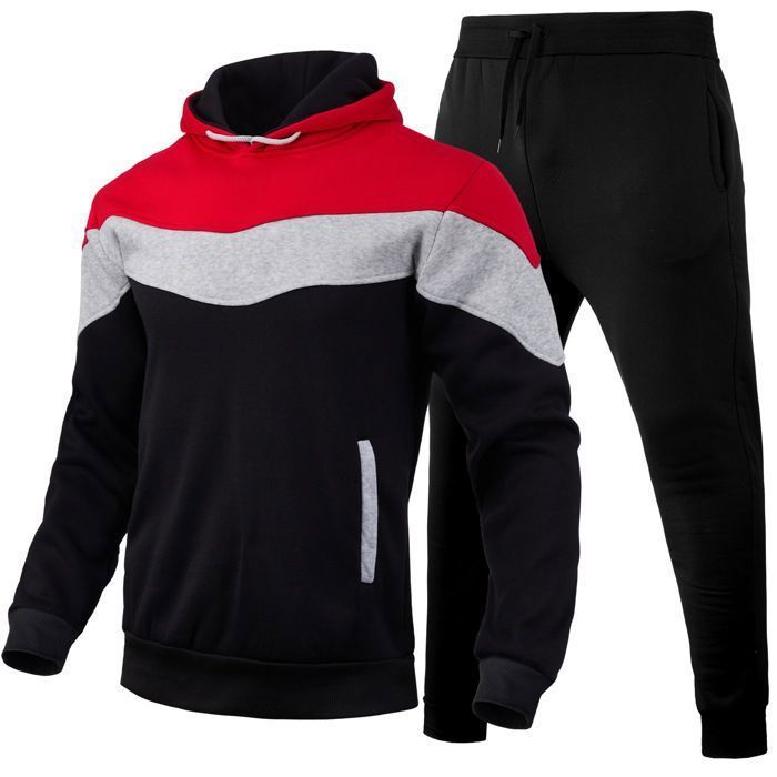 2-Piece Men's Cotton Tracksuit Set: Casual Hoodie, Long-Sleeve Pullover Sweatshirt, and Track Pants - Red