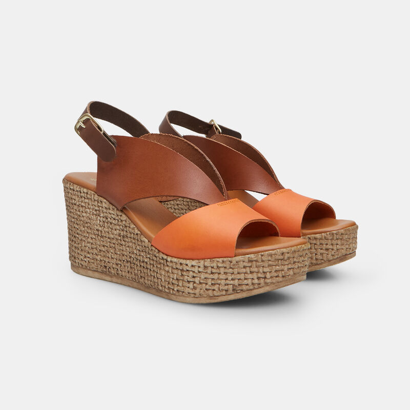 BATA Damsandaler med kil, 8 cm i läder
