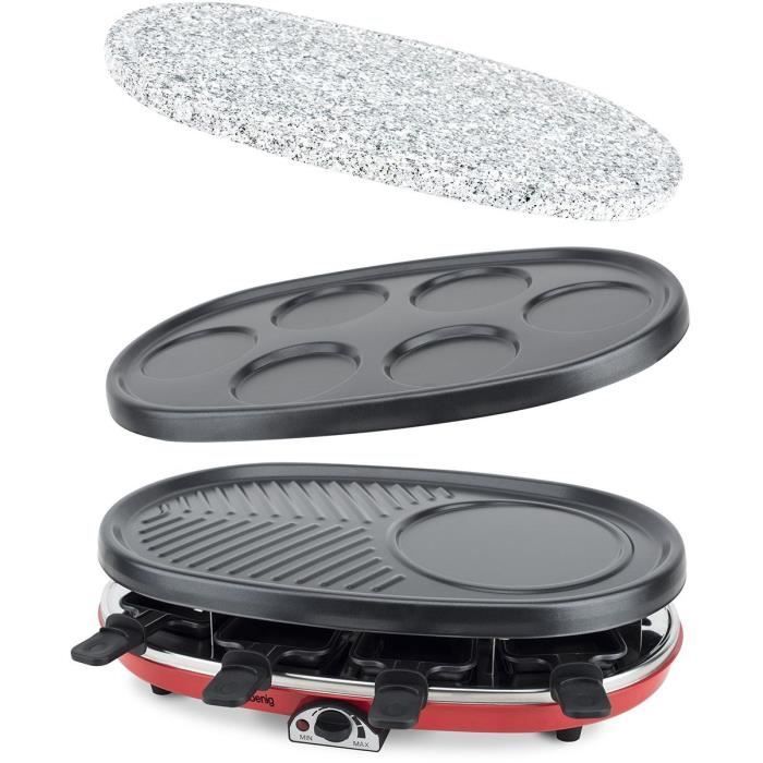 HKOENIG 4-in-1 Raclette Grill - RP418 - Geschikt voor maximaal 8 personen - 3 verwisselbare platen - Instelbare temperatuur - 1500W