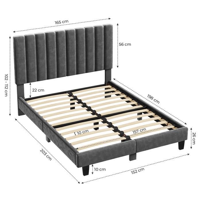 Cama HavenlyHome 160x200 cm, Cama de Linho Estofada com Cabeceira, Cama de Casal com Estrado de Ripas, Cama para 2 Adultos