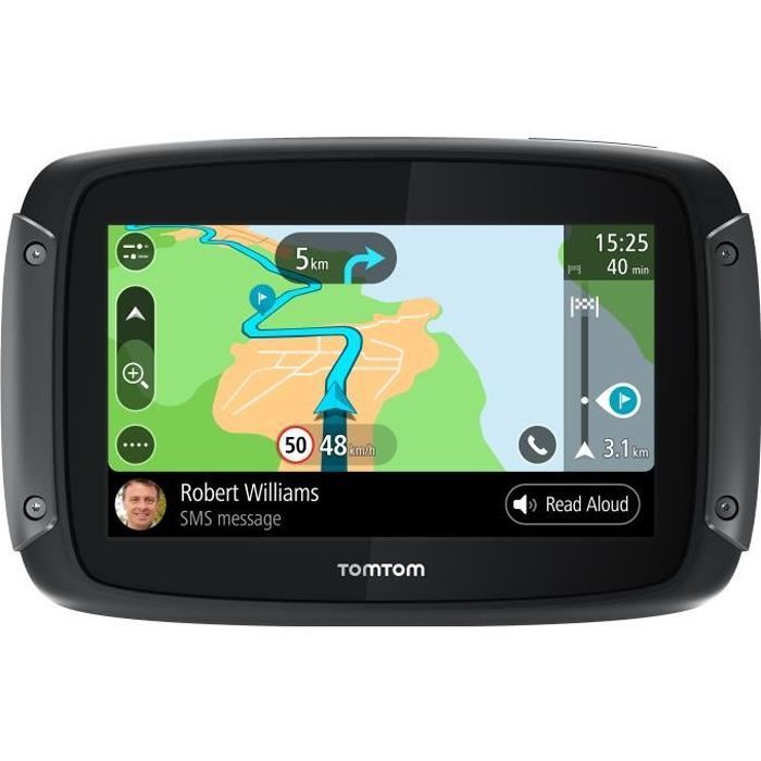 TomTom Rider 50 Motorrad-Navigationsgerät – 24-Stunden-Europakarte – Integriertes WLAN – Nachrichtenanzeige