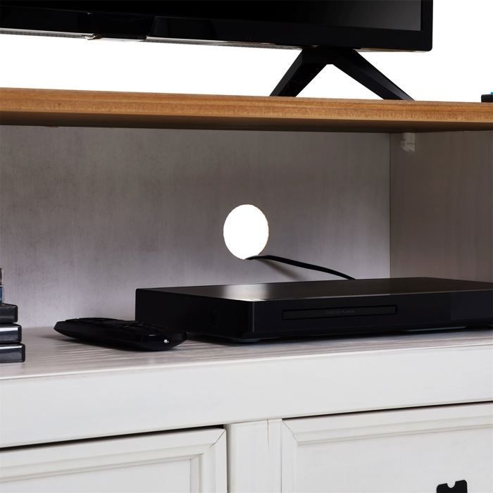 Mueble para TV CAMPO, banco para TV de pino macizo blanco y marrón con 2 cajones y 1 estante, mueble de almacenamiento de madera estilo mexicano.