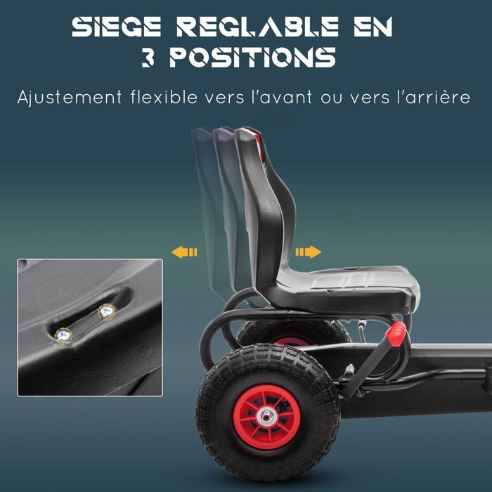 Kart à pédales pour enfant HOMCOM Go-kart siège réglable 3 positions frein à main pneus antidérapant enfant de 5 à 12 ans rouge noir