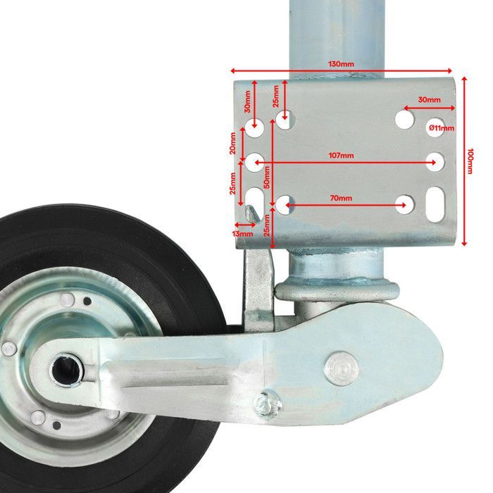 Jockey Wheel - 500kg - 60mm Steel Tube - Retractable - Multi-hole welded mounting bracket - Universal for all types of trailers