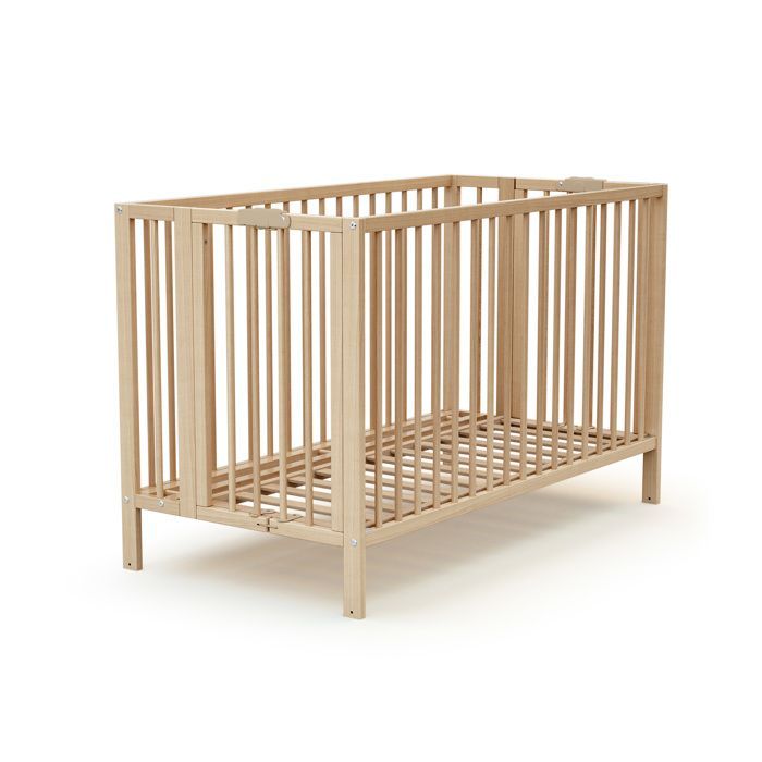 AT4 - FLOW Folding Wooden Baby Cot 60 x 120 cm Varnished Beech - One Size