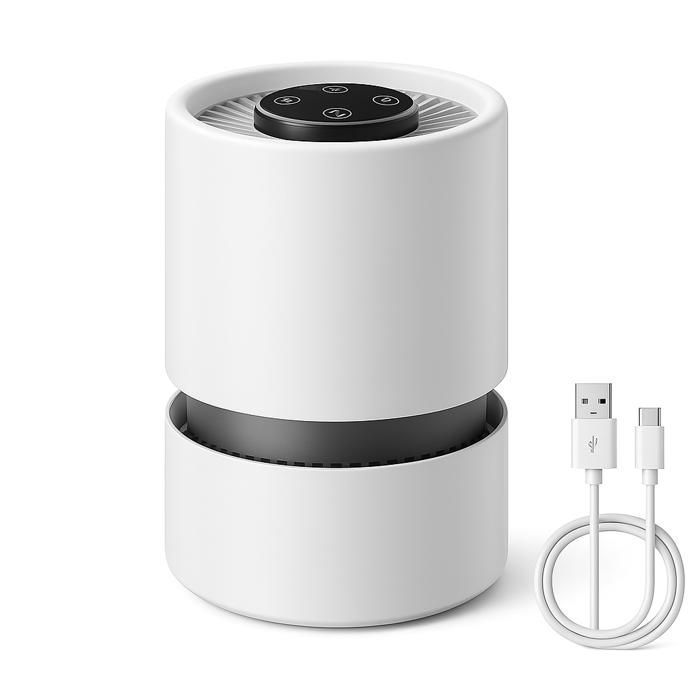 Purificador de aire para dormitorio, filtración eficaz contra alergias y olores, silencioso, ahorro de energía de 5 W, 3 velocidades.