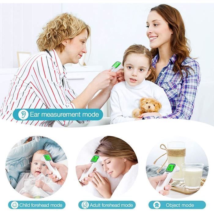 Termómetro de frente, termómetro infrarrojo, termómetro de oído para adultos, bebés y niños - Sin contacto con alerta de fiebre - 4 en 1