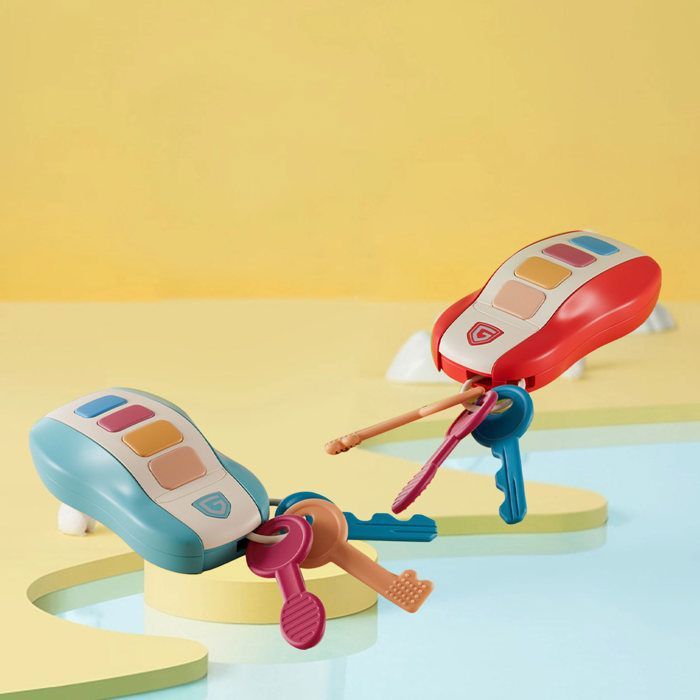 OMABETA Jouet de la clé de voiture à distance Faire semblant de jouer des clés de voiture 4 sons 10 chansons jeux poupon Rouge Bleu