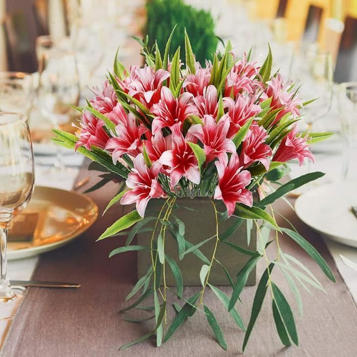 Lirios rojos artificiales - BIGILANTUH - 4 unidades - Plástico ecológico - Decoración para bodas y el hogar