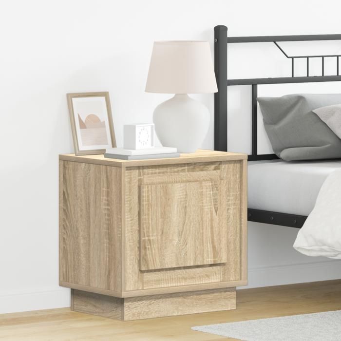Bedside table - Sonoma oak - 1 drawer - LED lighting - Contemporary style