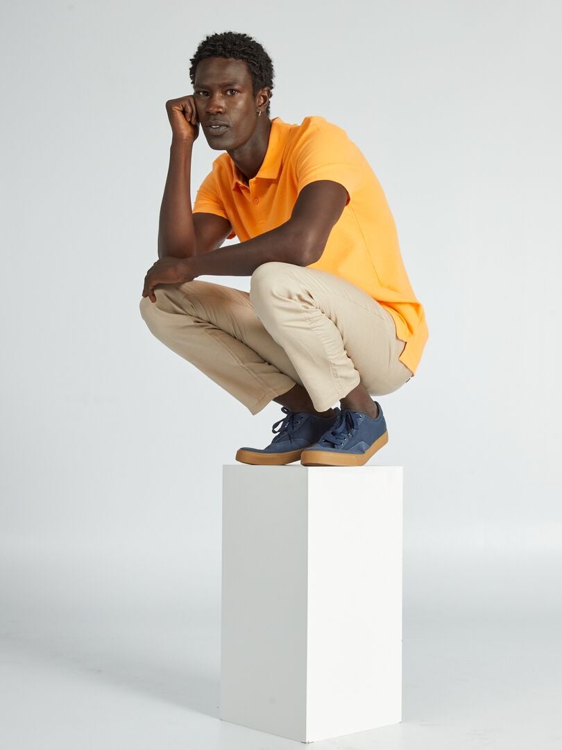 Effen jacquard poloshirt - ORANJE