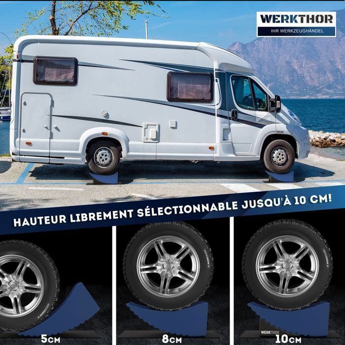 Rampas elevadoras para autocaravanas WERKTHOR (azul) - Juego de 2 | Hasta 13,5 toneladas | Antideslizantes y robustas