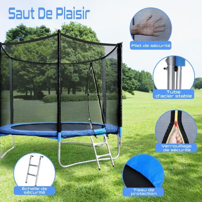 Wasserfestes Trampolin Ø 183 cm (6 Fuß) für Kinder und Erwachsene mit Sicherheitsnetz, Leiter und Schutzhülle für Outdoor-Spiele