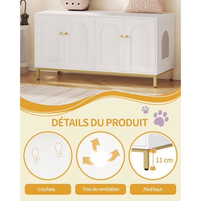Arenero para 2 gatos, unidad de almacenamiento oculta, banco de almacenamiento, compatible con la mayoría de areneros, blanco.