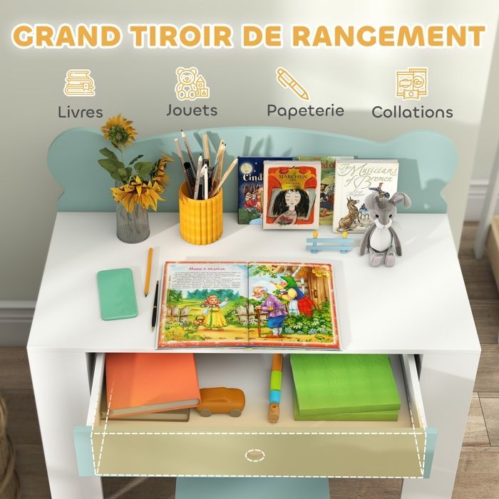 Conjunto de escritorio y silla infantil - AIYAPLAY - Edades de 3 a 8 años - Cajón y tablero grande - MDF - 80 x 41 x 74,5 cm - Verde
