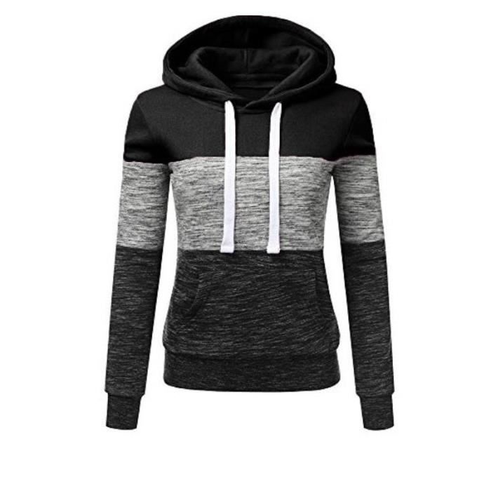 Sudadera con capucha para mujer LEOCLOTHO - Diseño con detalles en contraste - Manga larga - Poliéster - Negro