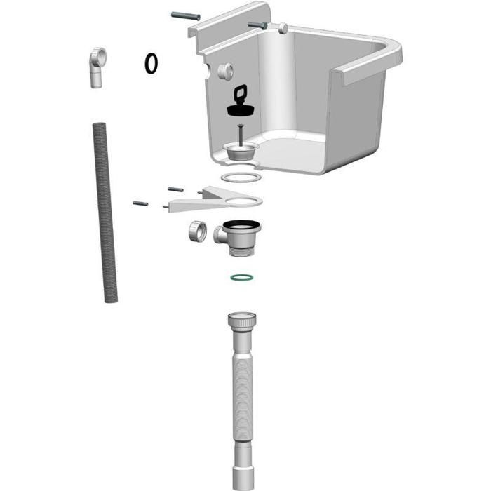 Grijze PP-wandspoelbak van 60 cm – kom van 45x25x21 cm – RVS afvoerfitting + overloop – sifon + bevestigingsmateriaal inbegrepen