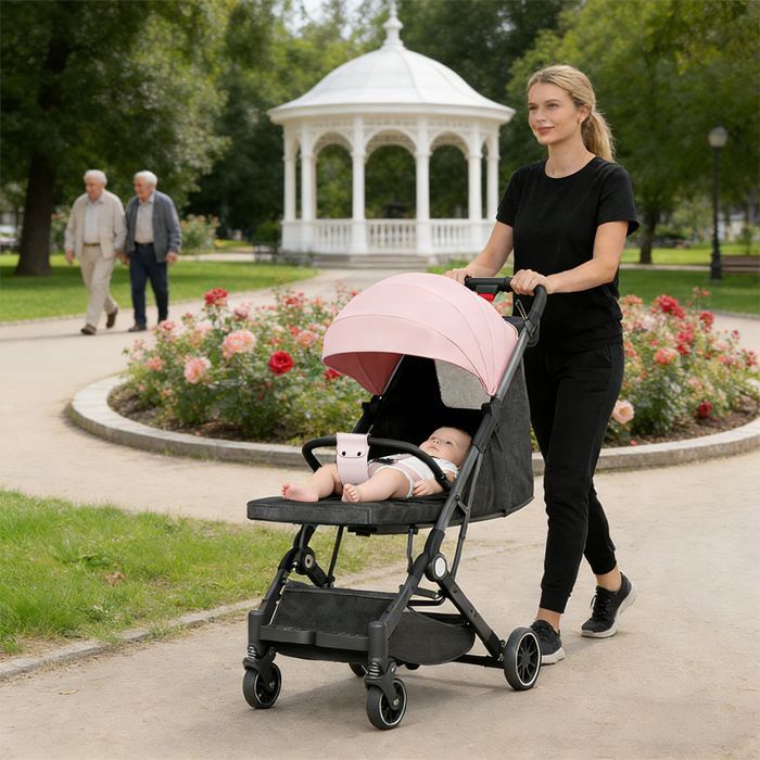 Poussette Canne Compacte, Bébé jusqu’à 22 kg, Ultra Légère, Pliage Automatique, Dossier Inclinable, Format Cabine Avion Rose