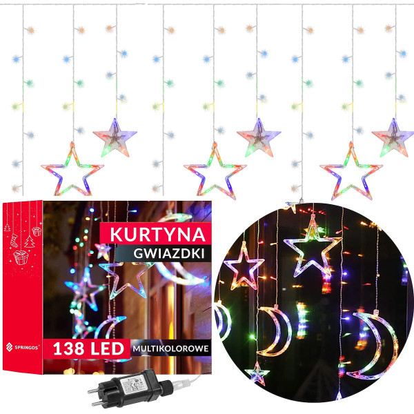 Kurtyna świetlna 138 Led światełka świąteczne multikolor