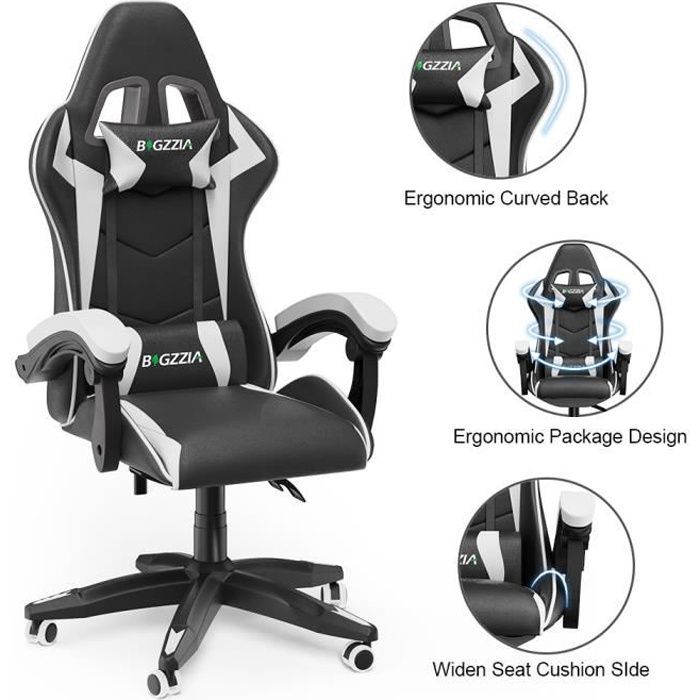 Sedia da gaming - Sedia da ufficio girevole regolabile - Stile racing - con cuscino e schienale reclinabile